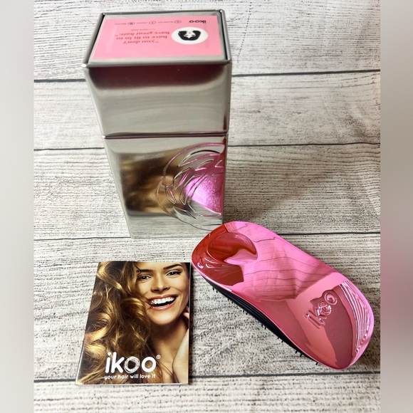 ikoo Home Detangle Brush Black Base Metallic Pink Rose New In Box Pocket Soleil - Picture 1 of 1